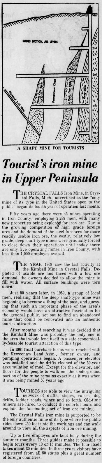 Crystal Falls Iron Mine - Jun 2 1963 Article